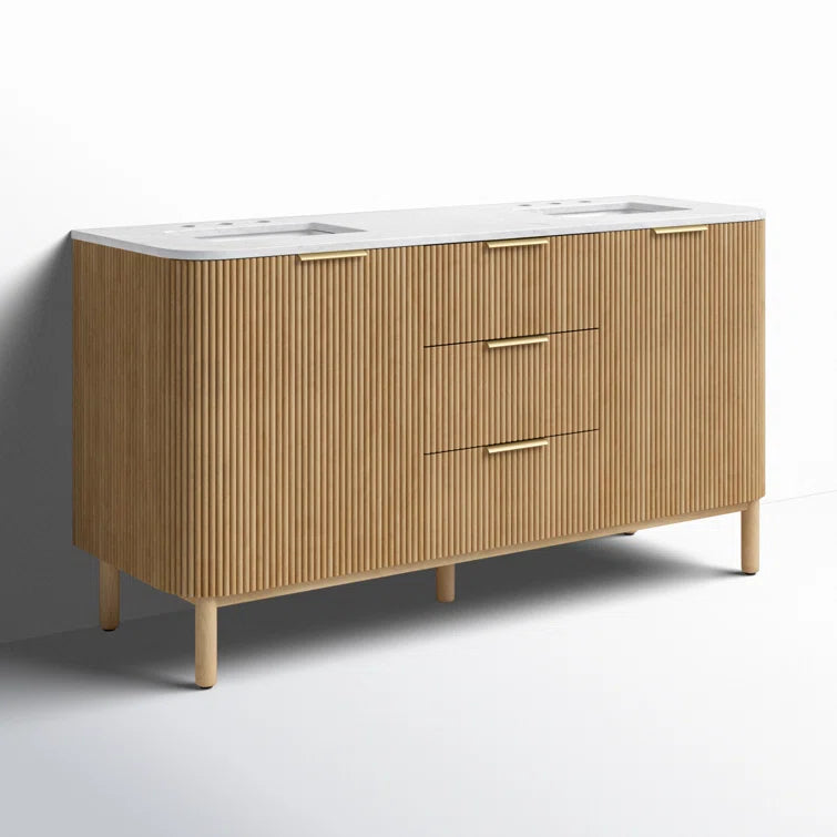 Havana 66" Width Double Bathroom Vanity In Natural Finish