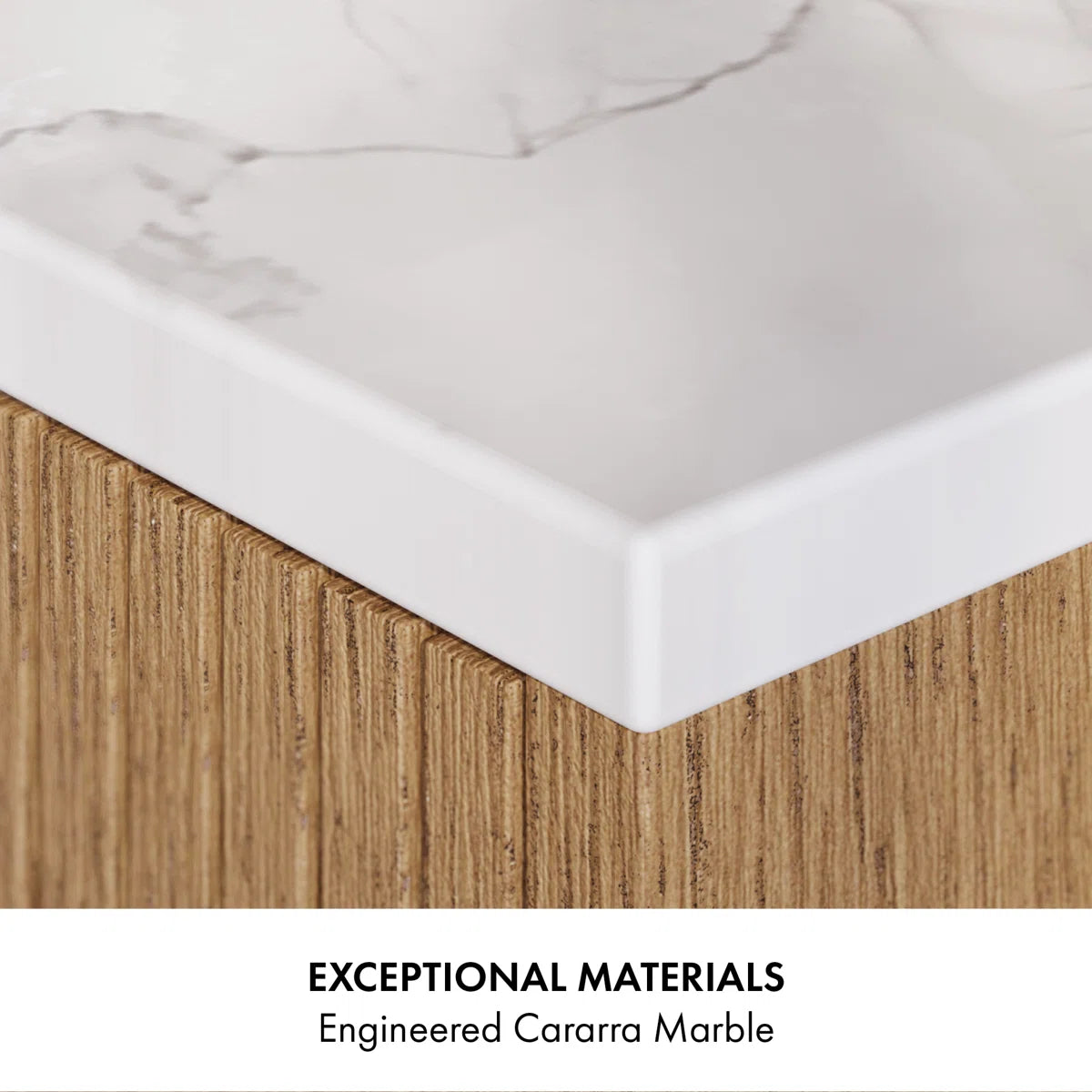 Bern 60" Reeded Oak Double Bathroom Vanity | Engineered Marble Countertop