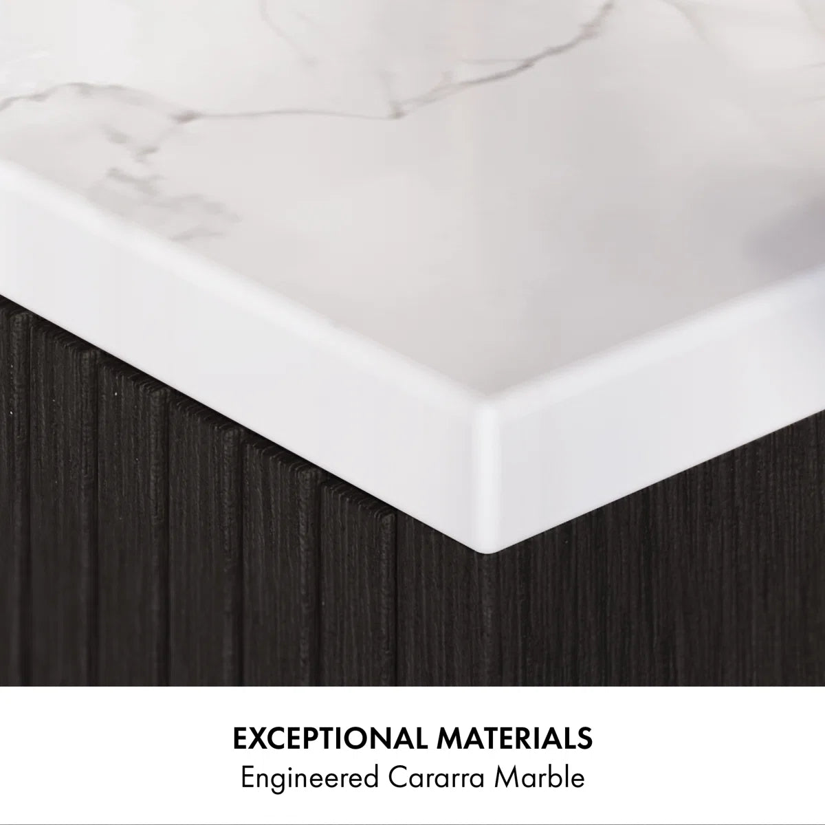 Bern 60" Reeded Black Oak Double Bathroom Vanity | Engineered Marble Countertop