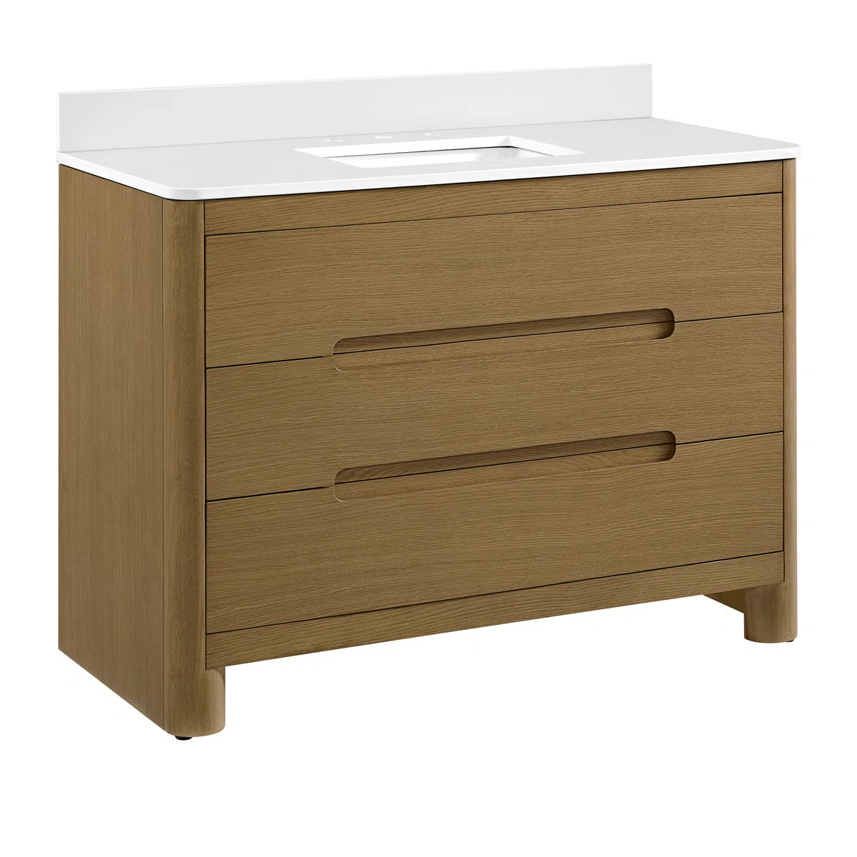 Oslo 48" Modern Oak Single Bathroom Vanity | White Quartz Countertop