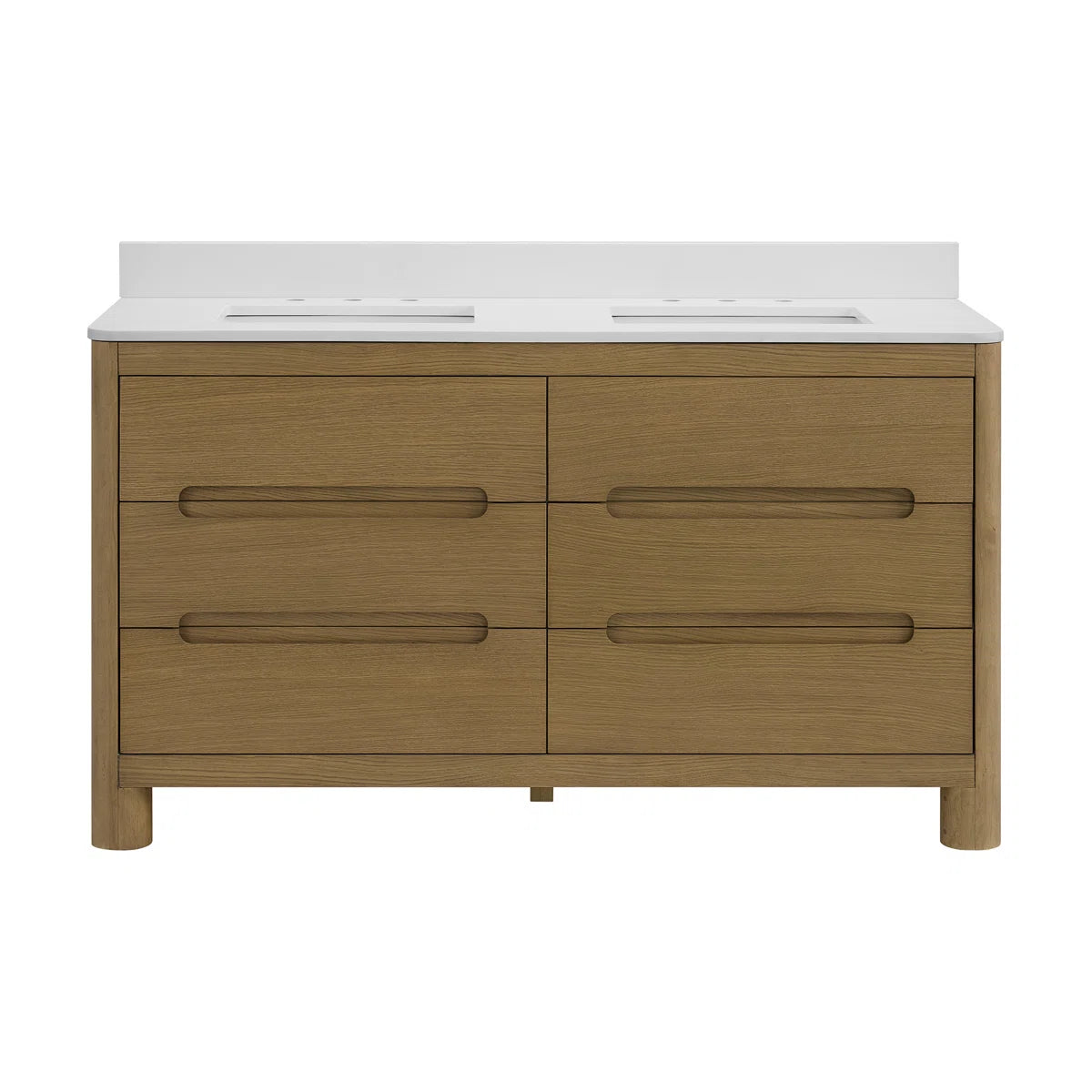 Oslo 60" Modern Oak Double Bathroom Vanity | White Quartz Countertop