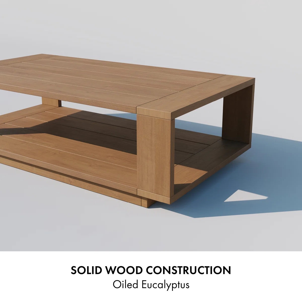 Shay 48" Outdoor Coffee Table In Oiled Eucalyptus