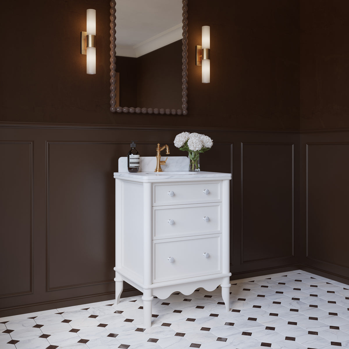 Juliette 24" Scallop Single Bathroom Vanity | Blanc White | Cultured Marble Countertop