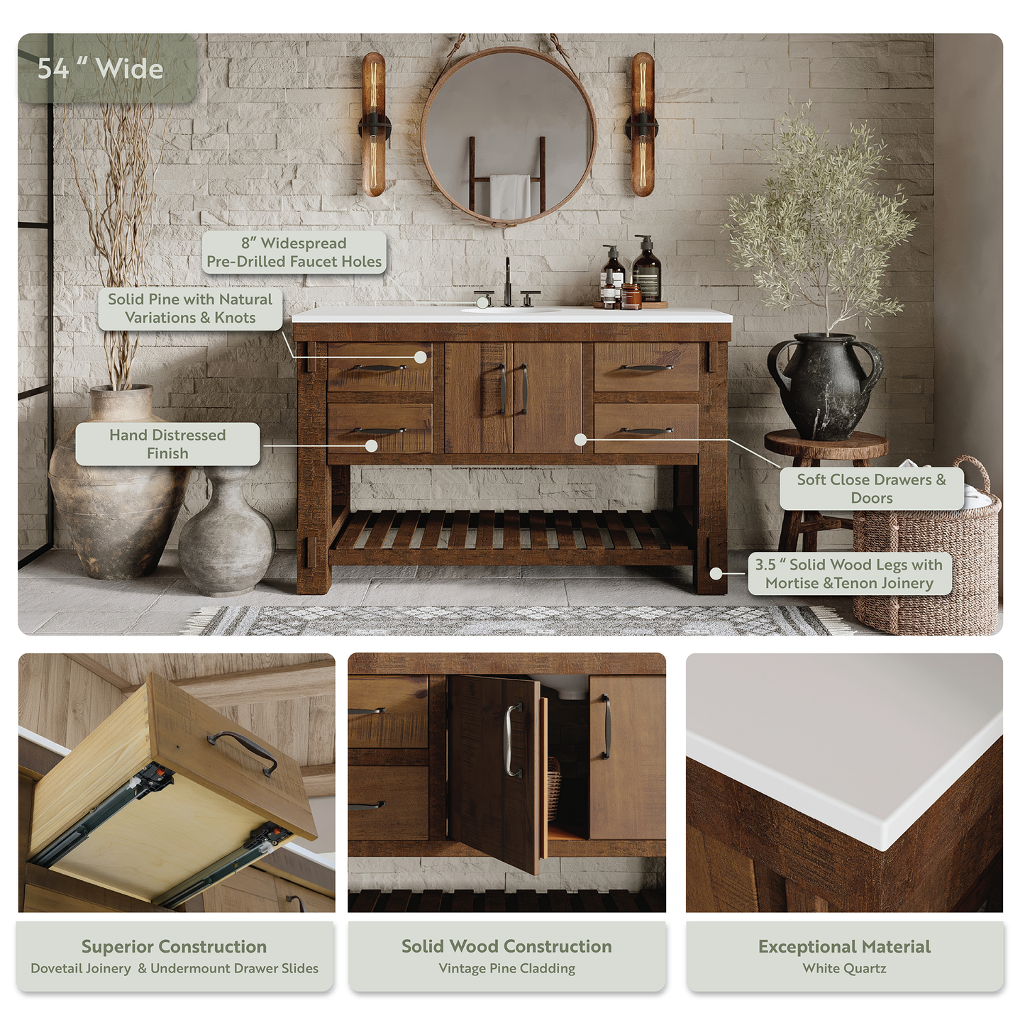 Telluride 54" Single Bathroom Vanity | Quartz Countertop