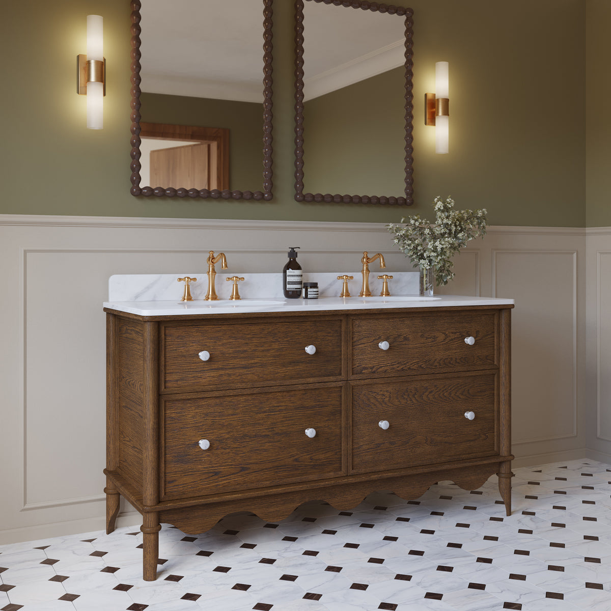 Juliette 60"W x 22"D Double Sink Bathroom Vanity with Cultured Marble Top