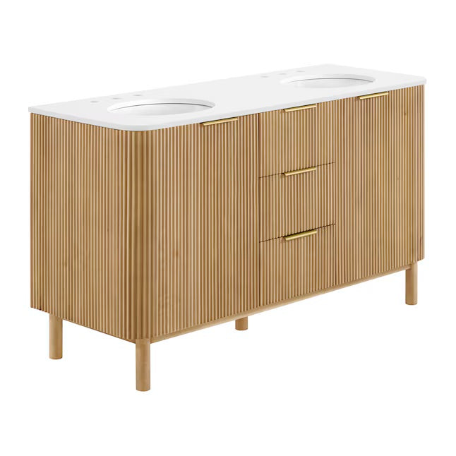 Havana 60" Finished Birch Undermount Double Sink Bathroom Vanity with White Quartz Top