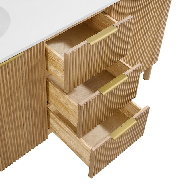 Havana 60" Finished Birch Undermount Double Sink Bathroom Vanity with White Quartz Top