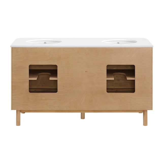 Havana 60" Finished Birch Undermount Double Sink Bathroom Vanity with White Quartz Top