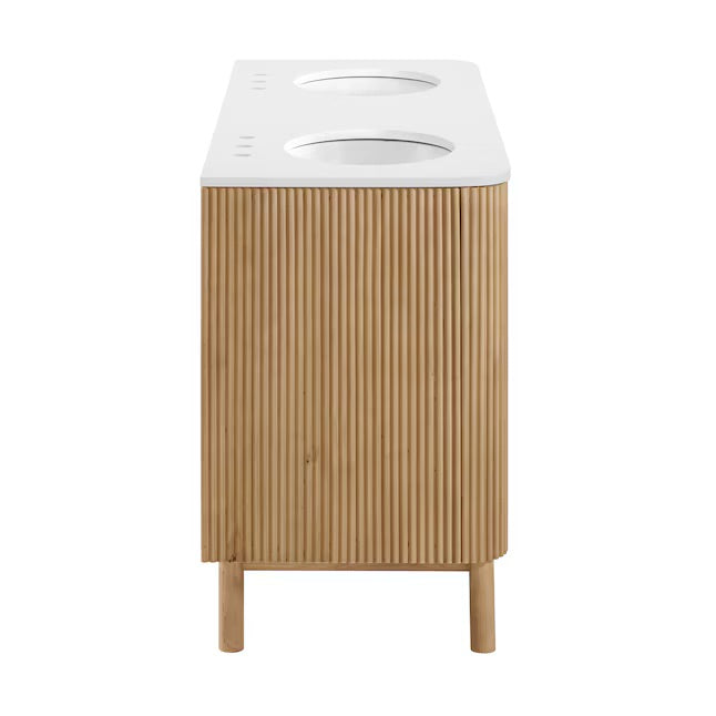 Havana 60" Finished Birch Undermount Double Sink Bathroom Vanity with White Quartz Top