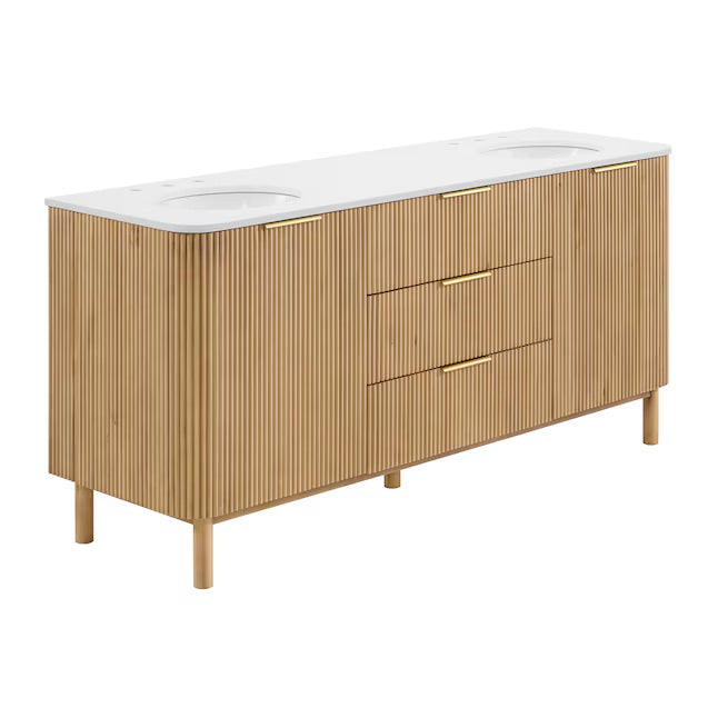 Havana 72" Finished Birch Undermount Double Sink Bathroom Vanity with White Quartz Top