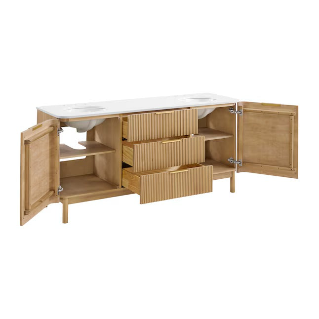 Havana 72" Finished Birch Undermount Double Sink Bathroom Vanity with White Quartz Top