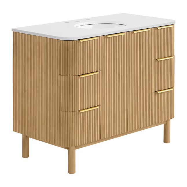 Havana 42" Finished Birch Undermount Single Sink Bathroom Vanity with White Quartz Top