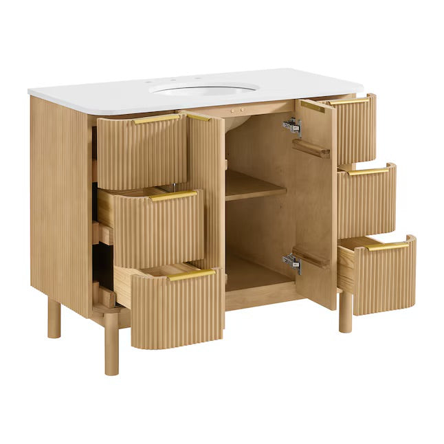 Havana 42" Finished Birch Undermount Single Sink Bathroom Vanity with White Quartz Top