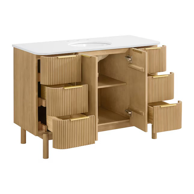Havana 48" Finished Birch Undermount Single Sink Bathroom Vanity with White Quartz Top