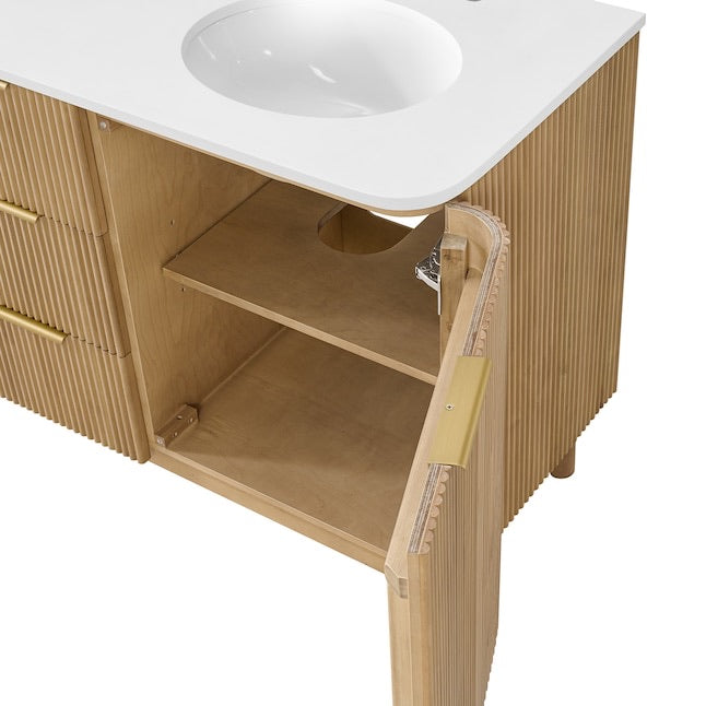 Havana 60" Finished Birch Undermount Double Sink Bathroom Vanity with White Quartz Top