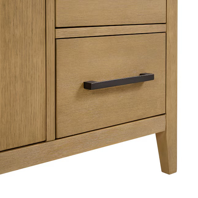 Bergen 54" Wire-brushed Light Oak Undermount Single Sink Bathroom Vanity with White Statuario Quartz Top