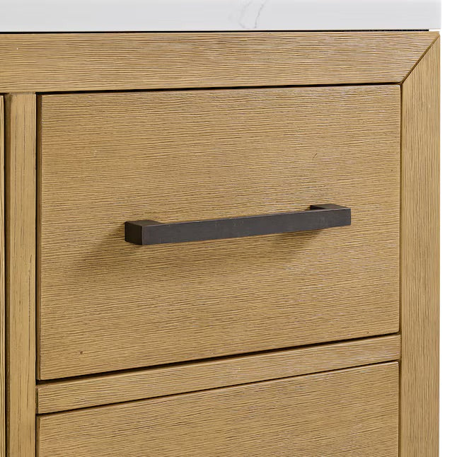 Bergen 54" Wire-brushed Light Oak Undermount Single Sink Bathroom Vanity with White Statuario Quartz Top