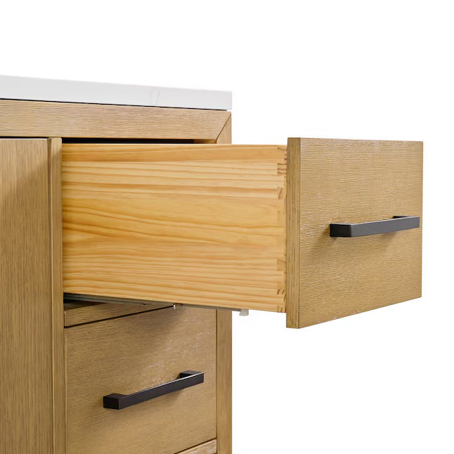 Bergen 54" Wire-brushed Light Oak Undermount Single Sink Bathroom Vanity with White Statuario Quartz Top