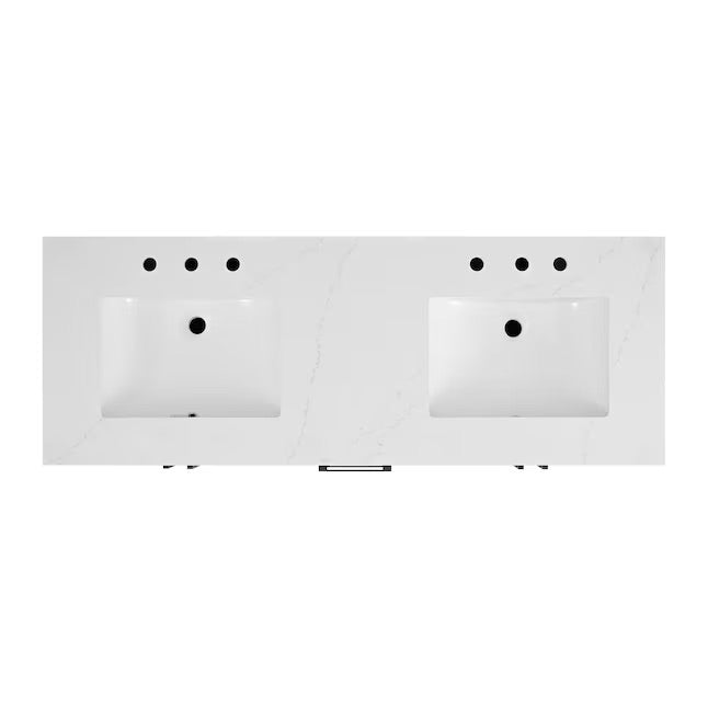 Bergen 60" Wire-brushed Light Oak Undermount Double Sink Bathroom Vanity with White Statuario Quartz Top