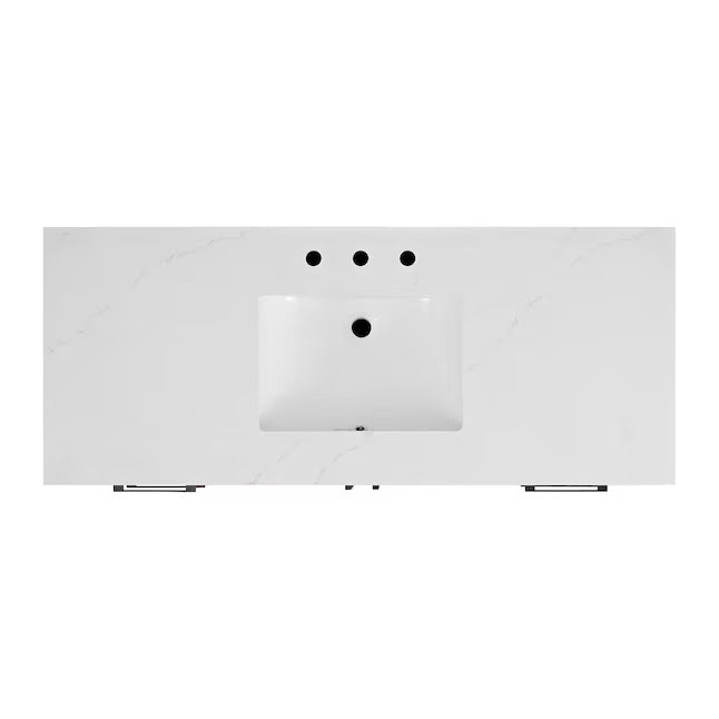 Bergen 54" Wire-brushed Light Oak Undermount Single Sink Bathroom Vanity with White Statuario Quartz Top