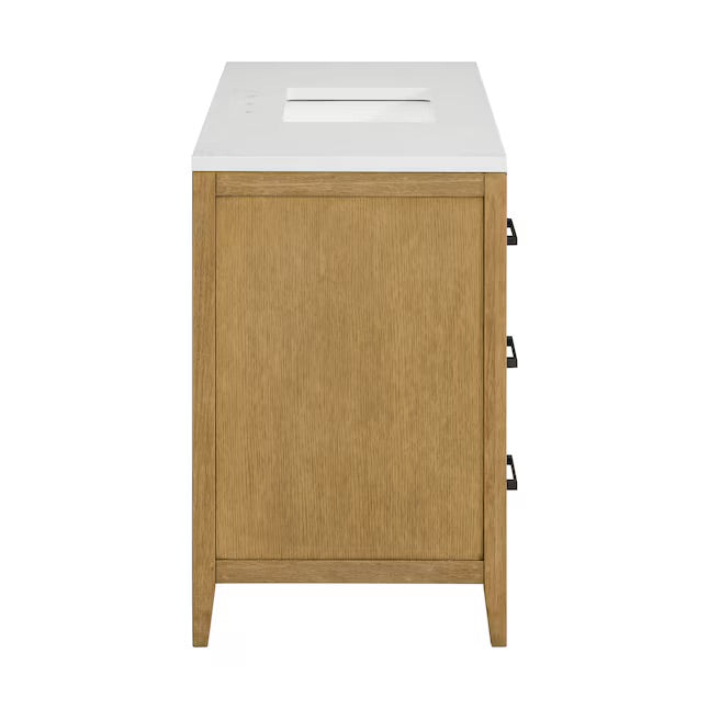Bergen 48" Wire-brushed Light Oak Undermount Single Sink Bathroom Vanity with White Statuario Quartz Top