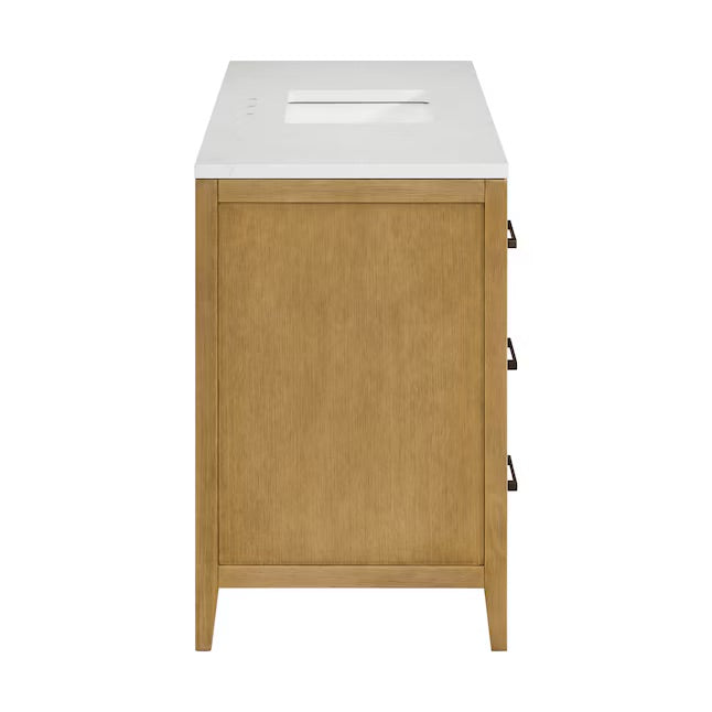 Bergen 54" Wire-brushed Light Oak Undermount Single Sink Bathroom Vanity with White Statuario Quartz Top