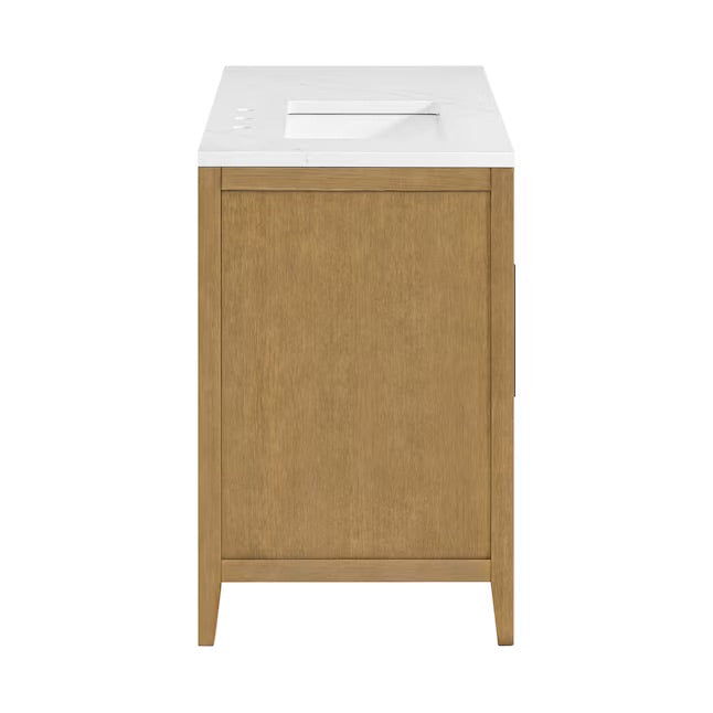 Bergen 42" Wire-brushed Light Oak Undermount Single Sink Bathroom Vanity with White Statuario Quartz Top