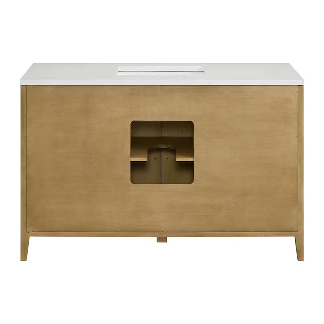 Bergen 54" Wire-brushed Light Oak Undermount Single Sink Bathroom Vanity with White Statuario Quartz Top