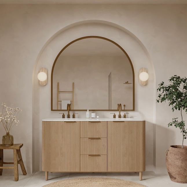 Havana 60" Finished Birch Undermount Double Sink Bathroom Vanity with White Quartz Top