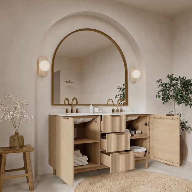 Havana 60" Finished Birch Undermount Double Sink Bathroom Vanity with White Quartz Top