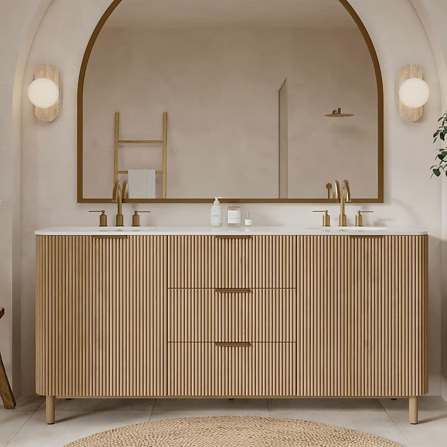 Havana 72" Finished Birch Undermount Double Sink Bathroom Vanity with White Quartz Top