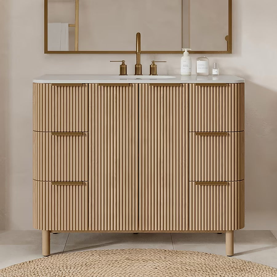Havana 42" Finished Birch Undermount Single Sink Bathroom Vanity with White Quartz Top