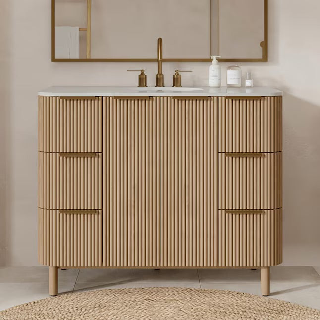 Havana 42" Finished Birch Undermount Single Sink Bathroom Vanity with White Quartz Top