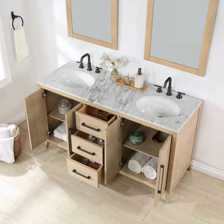 Bergen 60" Double Bathroom Vanity with Carrara Marble Top