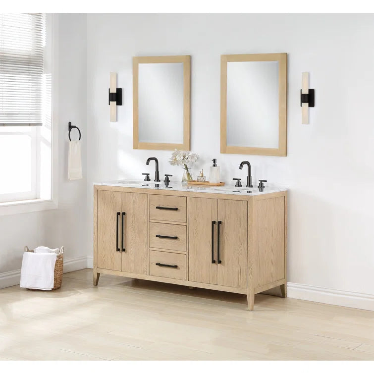 Bergen 60" Double Bathroom Vanity with Carrara Marble Top