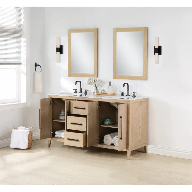 Bergen 60" Double Bathroom Vanity with Carrara Marble Top