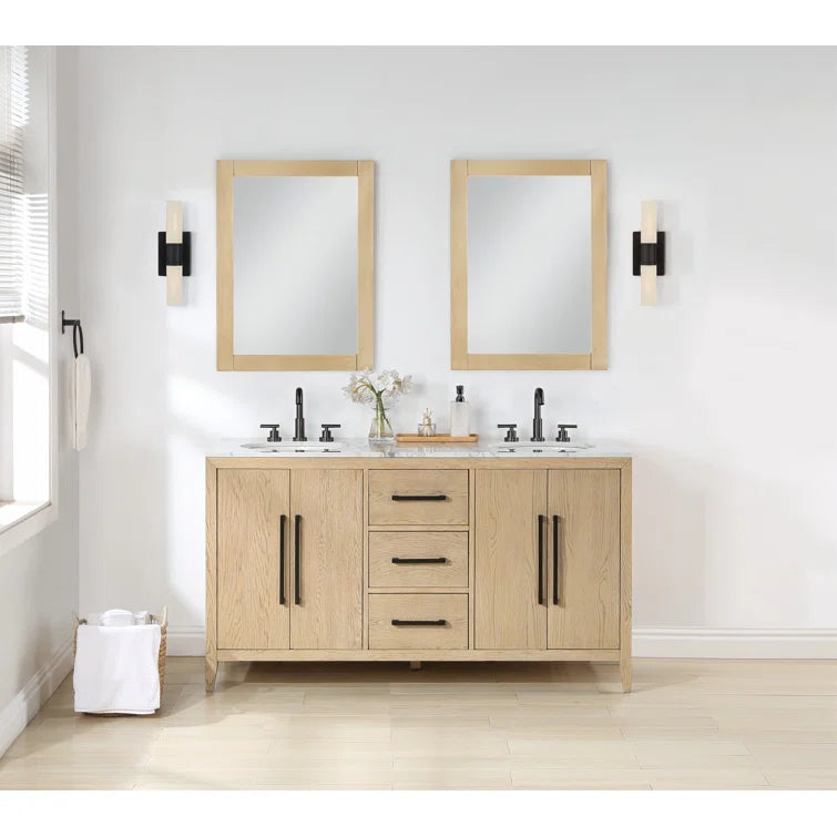 Bergen 60" Double Bathroom Vanity with Carrara Marble Top
