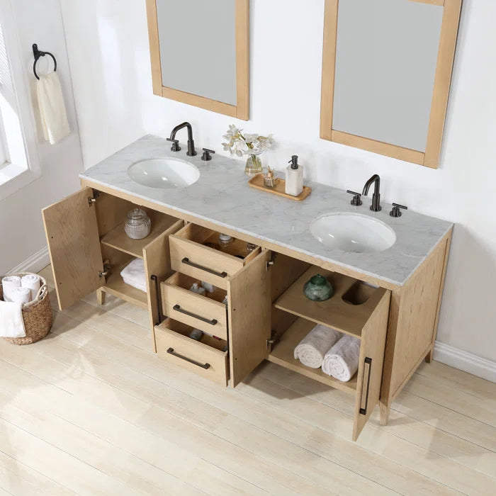 Bergen 72" Double Bathroom Vanity with Marble Top