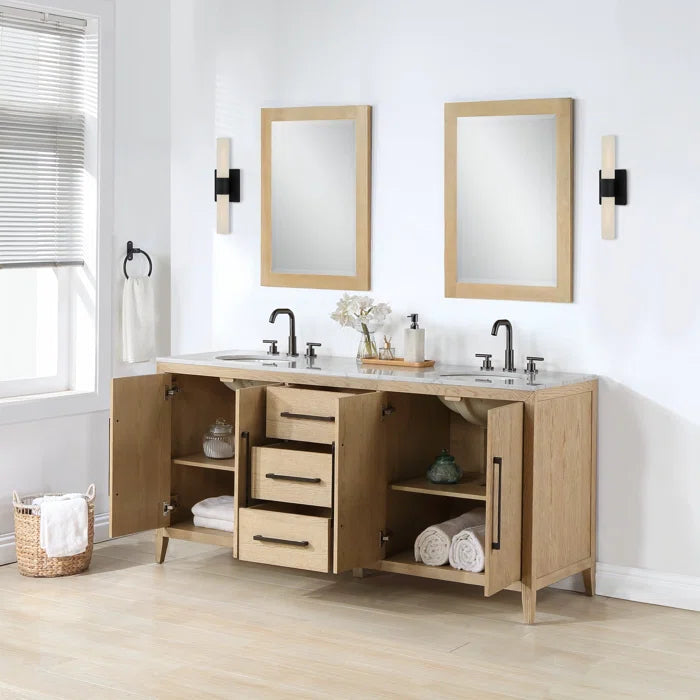 Bergen 72" Double Bathroom Vanity with Marble Top
