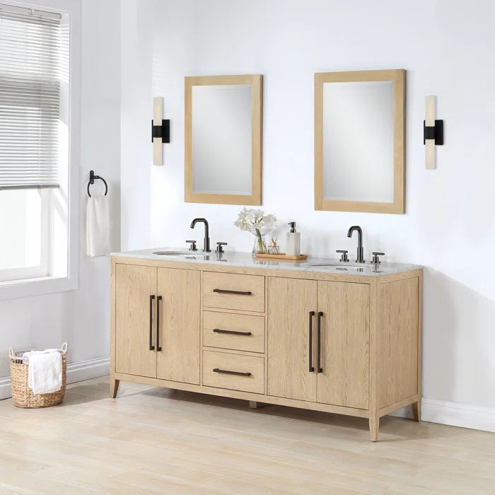 Bergen 72" Double Bathroom Vanity with Marble Top