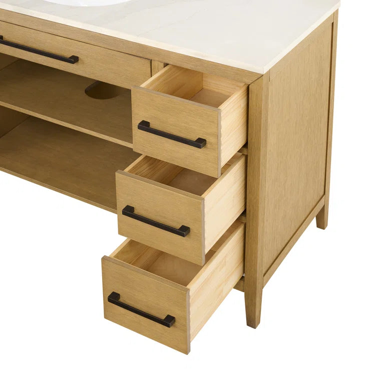 Bergen 60" ADA Compliant Single Sink Bathroom Vanity | Quartz Countertop