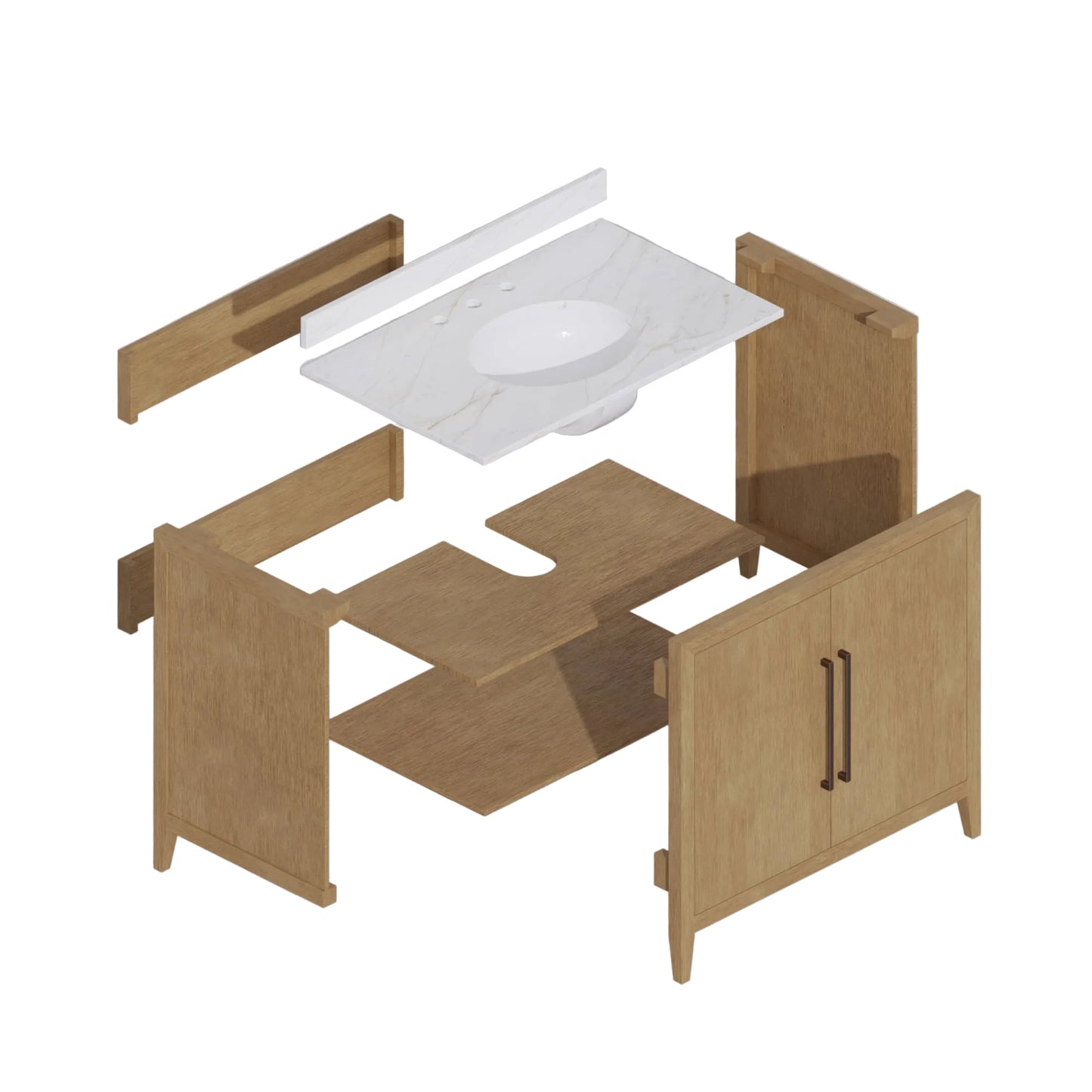 Bergen 36" Single Bathroom Vanity | Enhanced White Oak | Calacatta Gold Quartz
