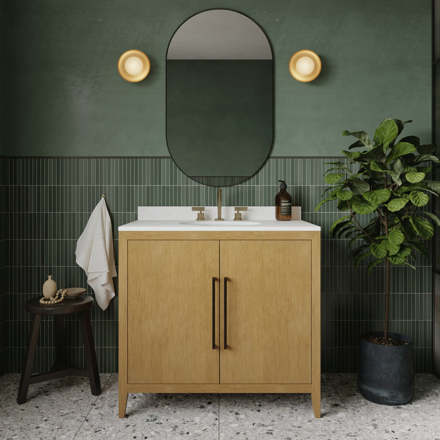Bergen 36"W x 22"D Single Bathroom Vanity | Calacatta Gold Quartz Countertop