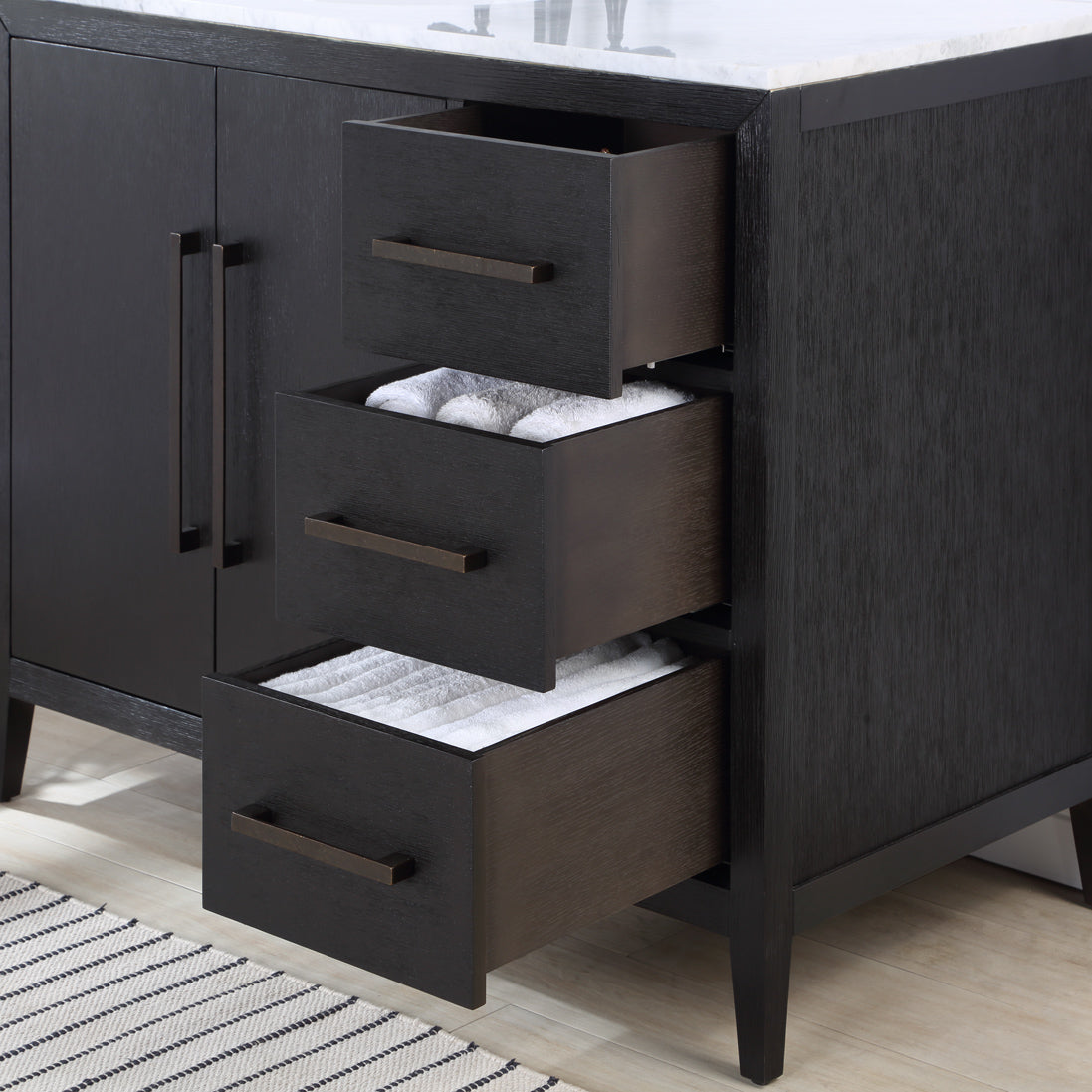 Bergen 42" Single Bathroom Vanity in Dark Weathered Oak | Calacatta Gold Quartz Countertop