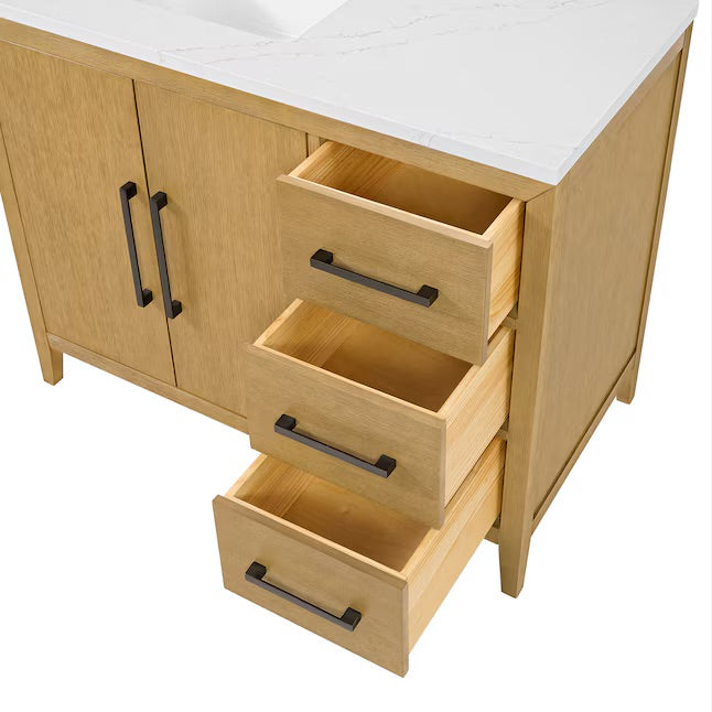 Bergen 42" Single Bathroom Vanity in Wire Brushed Oak | White Statuario Quartz Countertop