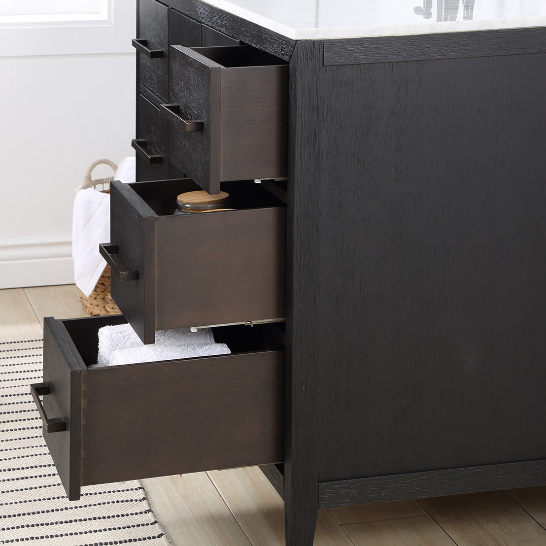 Bergen 48" Single Bathroom Vanity in Dark Weathered Oak | Calacatta Gold Quartz Countertop