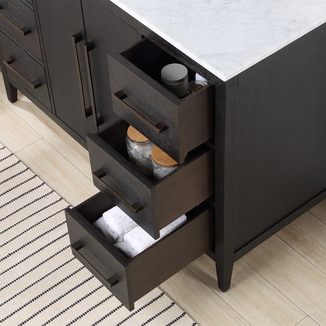Bergen 48" Single Bathroom Vanity in Dark Weathered Oak | Calacatta Gold Quartz Countertop