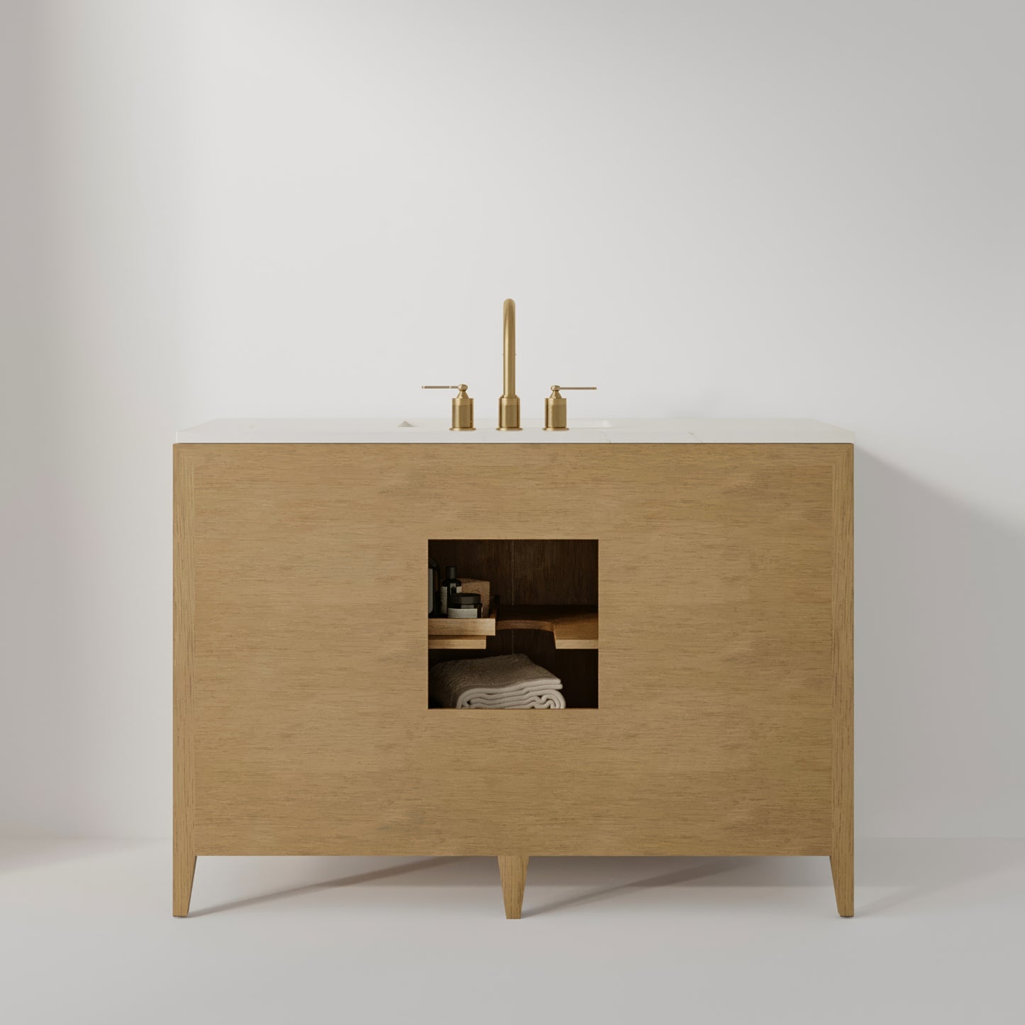 Bergen 48" Single Bathroom Vanity in Wire Brushed Oak | White Statuario Quartz Countertop