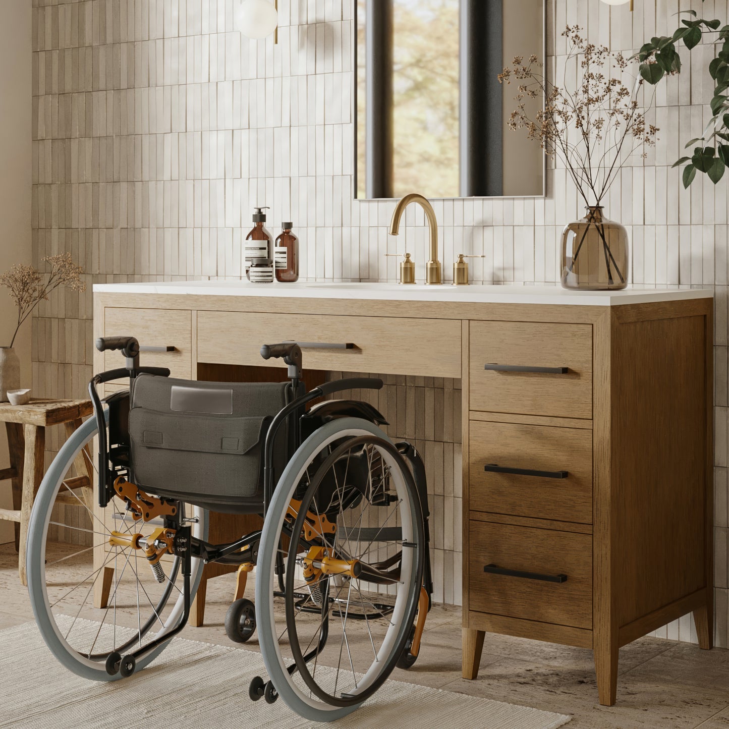 Bergen 60" ADA Compliant Single Sink Bathroom Vanity | Quartz Countertop
