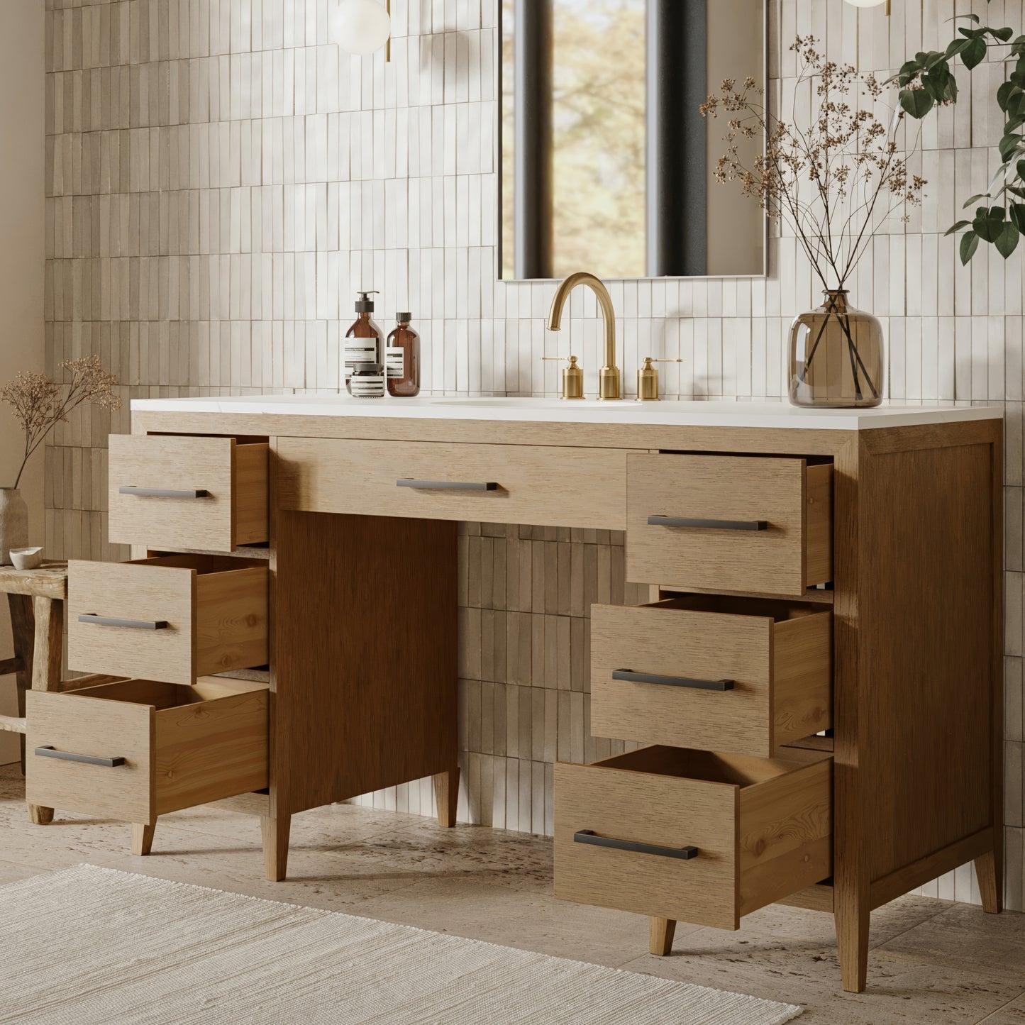 Bergen 60" ADA Compliant Single Sink Bathroom Vanity | Quartz Countertop